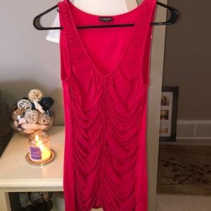 Hot pink, ruffled/ scrunched mesh tank top, size S